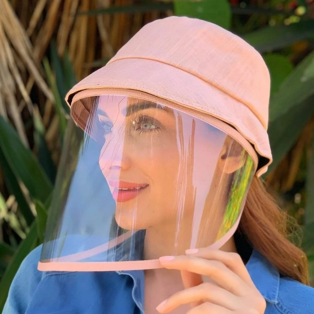 Eva Franco Pink Linen Bucket Hat With Detachable Face Shield